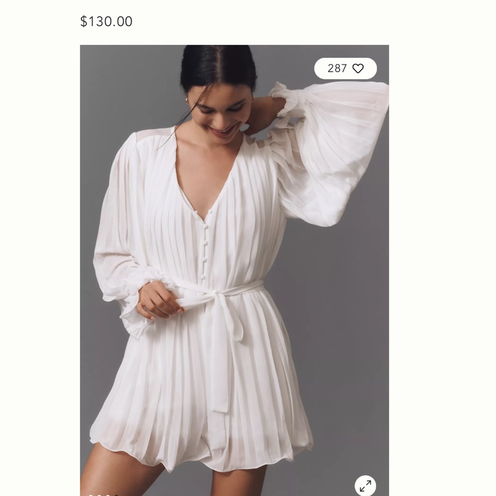 Anthropology endless rose pleated romper ruffle trim Front button
